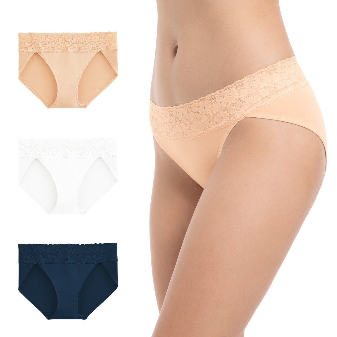 Women's Underwear Lace Low-Rise Bamboo Rayon Breathable Hipster Panties (3 Pack)