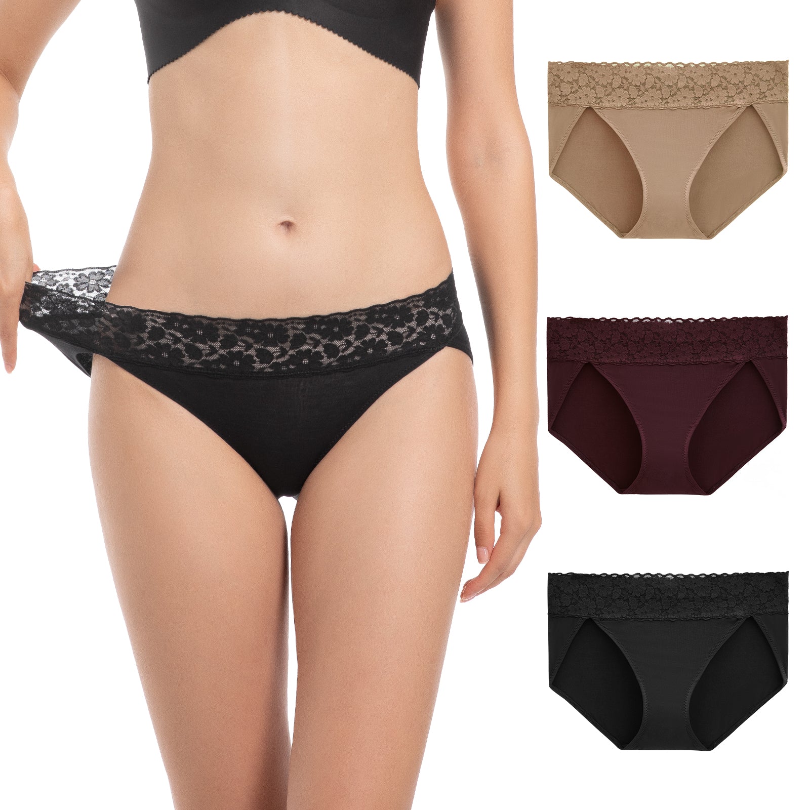 Women's Lace Low-Rise Bamboo Rayon Hipster (3-Pack)