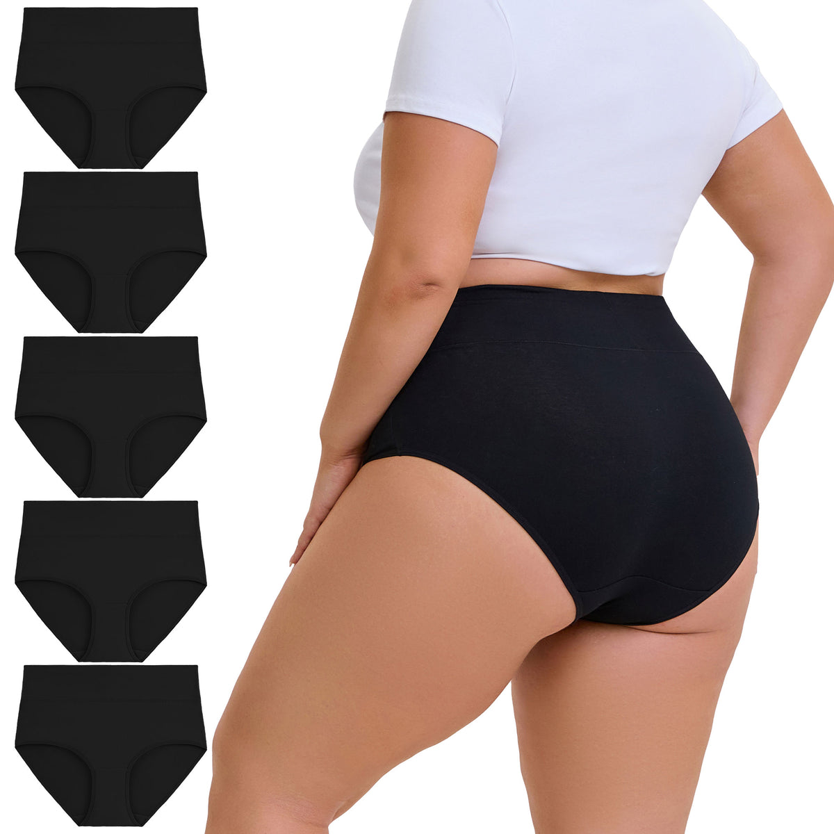 Women's Plus Size High Waisted Cotton Briefs （5-Pack）