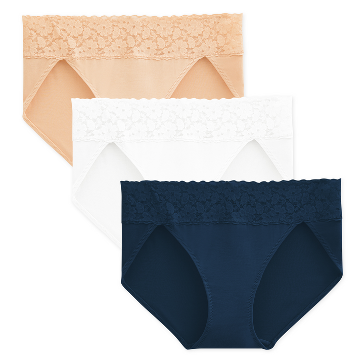 Women's Underwear Lace Low-Rise Bamboo Rayon Breathable Hipster Panties (3 Pack)